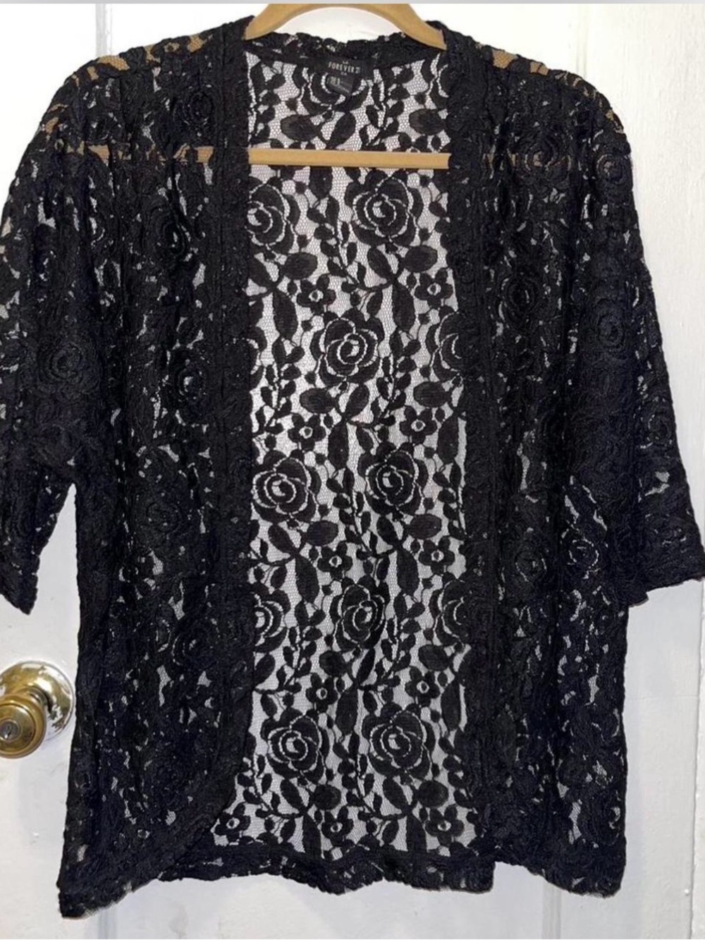 Forever 21 Black Floral Lace Open Cardigan